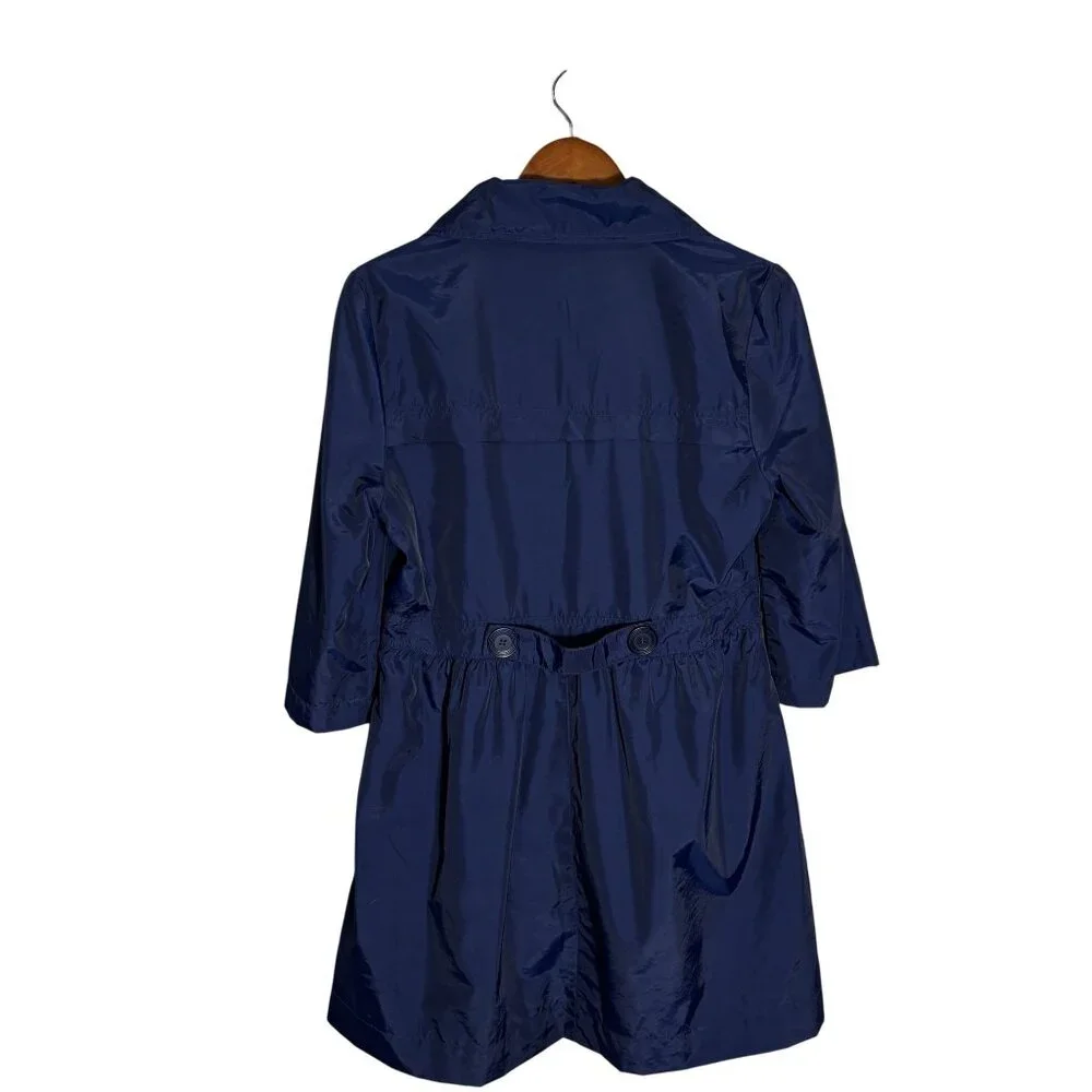 Tulle Navy Blue Coat With Orange Plaid Lining XL Lightweight 3/4 Sleeves Button - Picture 4 of 11